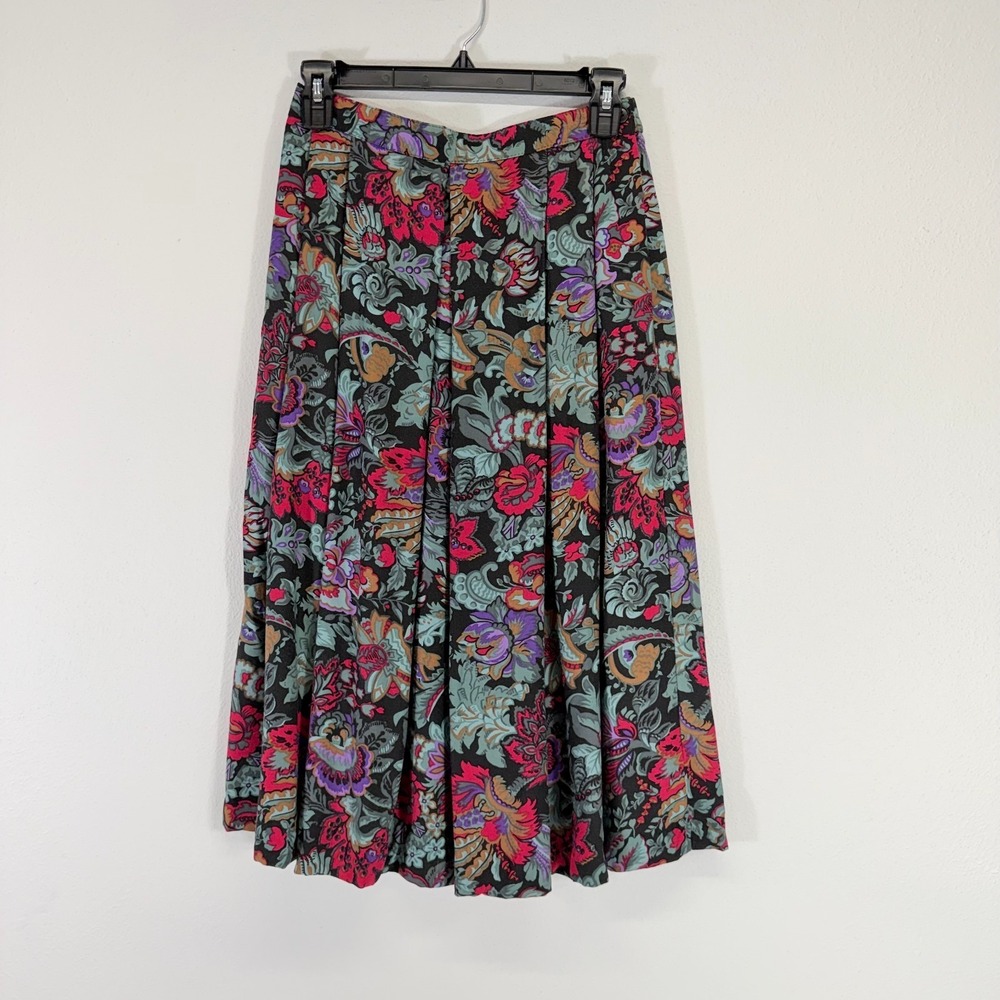 Vintage 80s Country Suburbans Dark Moody Tapestry Floral Pleated Midi Skirt Sz 8